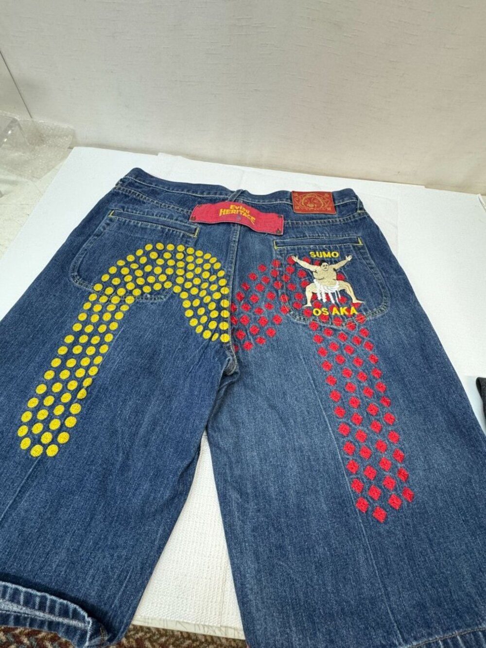 Evisu Vintage mens 40 waist Denim Shorts Sumo Osaka